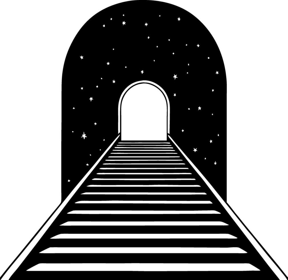 Mystical Staircase Leading Through an Archway into a Starry Night Sky Illustration vector