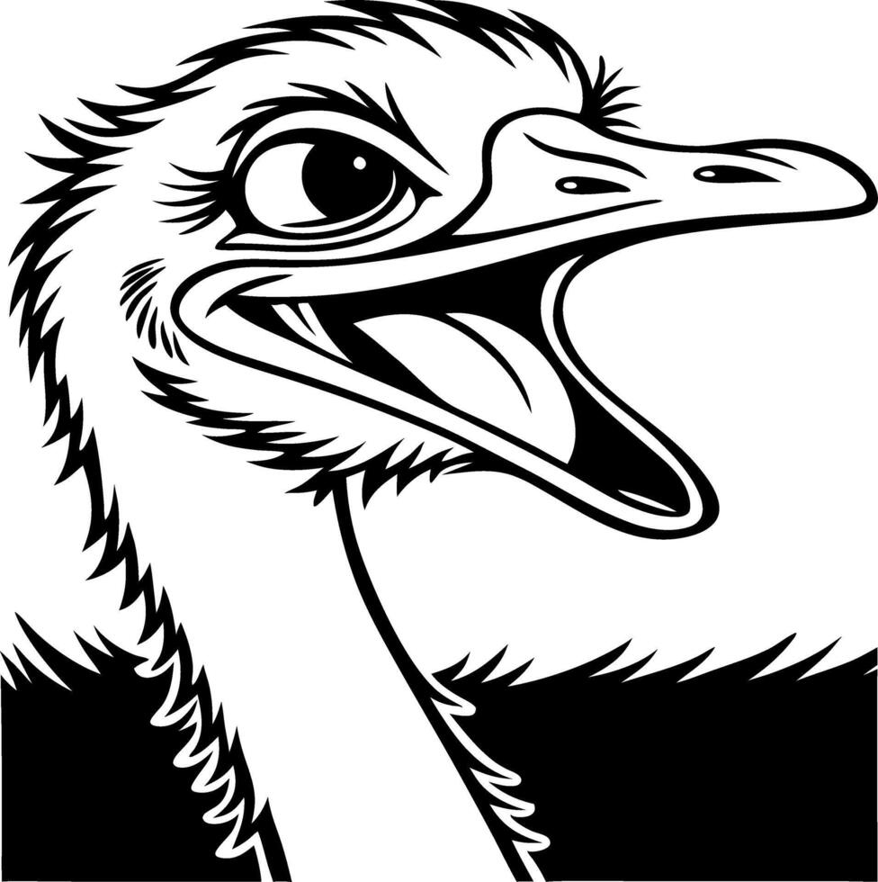 Detailed Illustration of a Laughing Ostrich Head with Big Eyes and Vibrant Expression vector