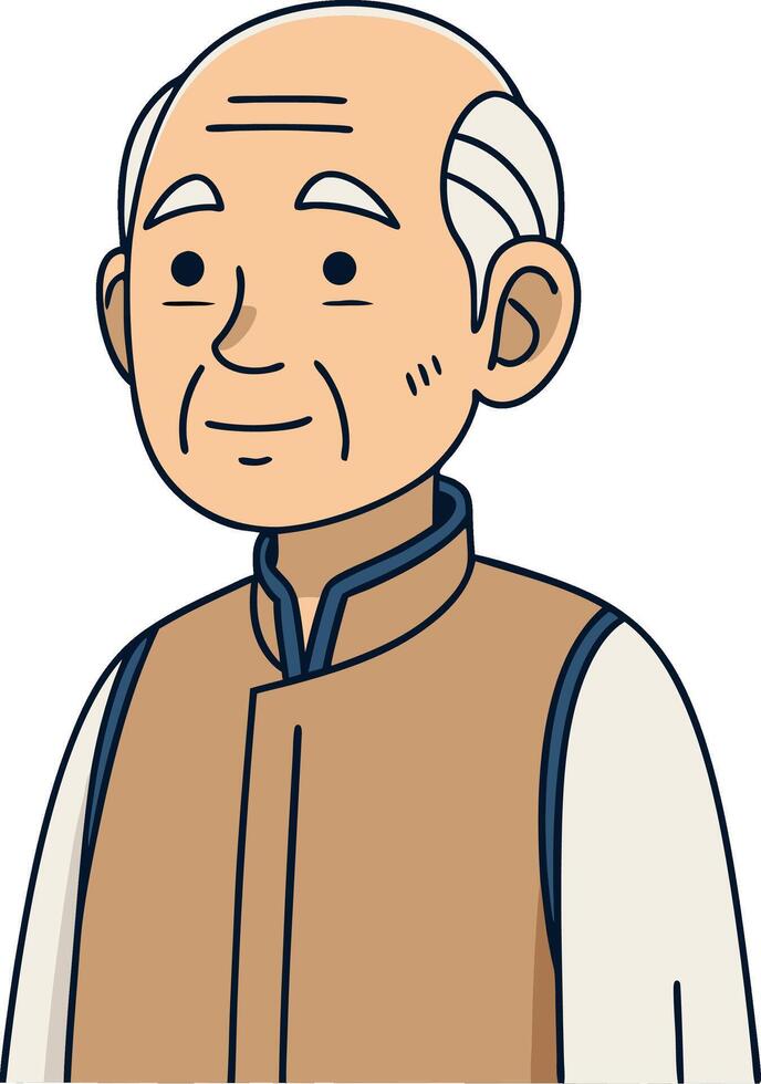 Elderly Man Cartoon Character with Traditional Attire for Illustrations and Design Projects vector