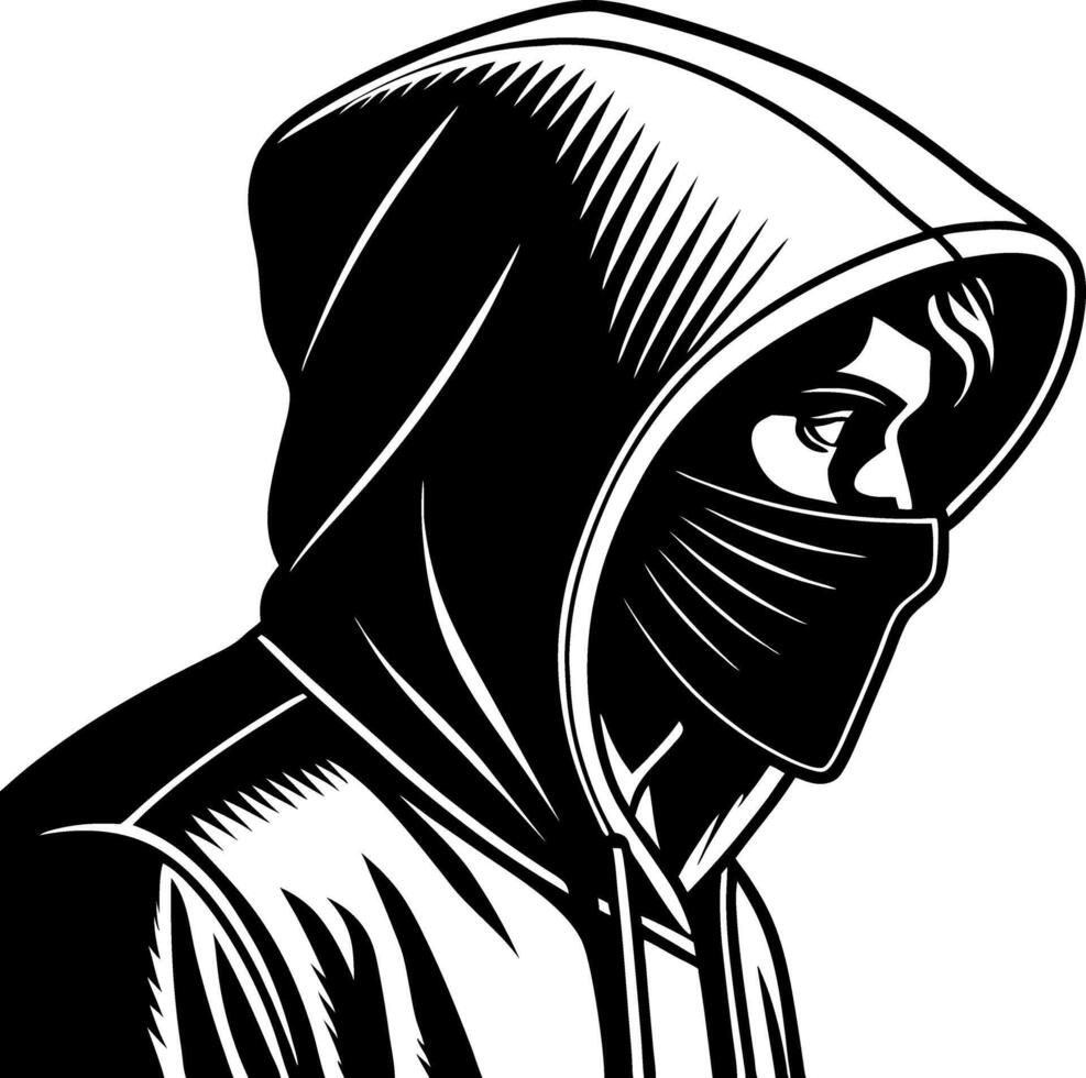 Mysterious Youth in Hooded Jacket and Face Mask Art for Modern Designs vector