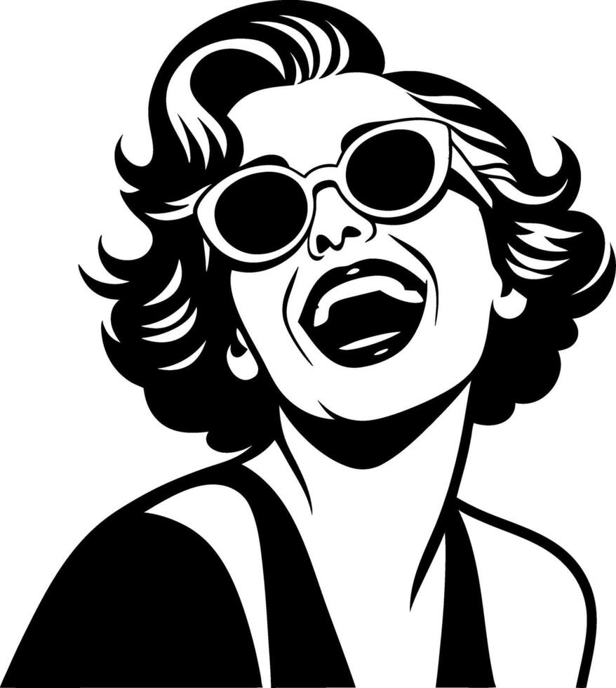 Joyful Woman in Sunglasses Illustration Retro Style Perfect for Fashion and Decor vector