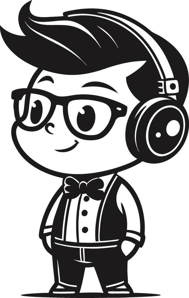 Cute Boy Character with Headphones and Bowtie for Music-Themed Designs and Illustrations vector
