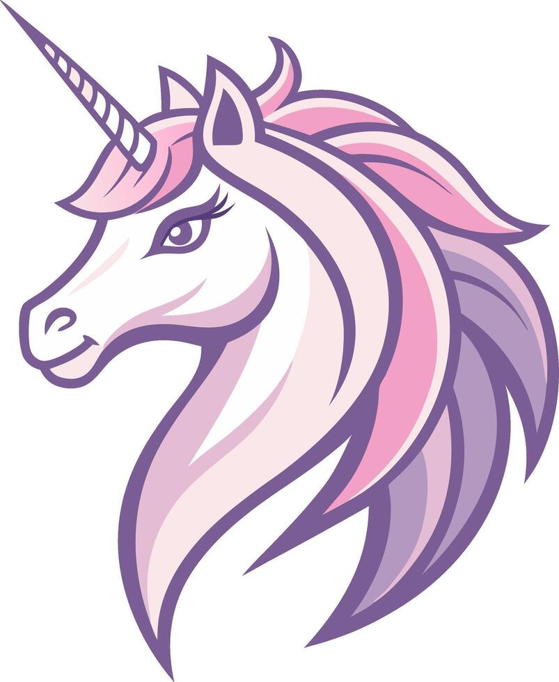 Elegant Unicorn Head Design Featuring Flowing Pink and Purple Mane for Creative Projects vector
