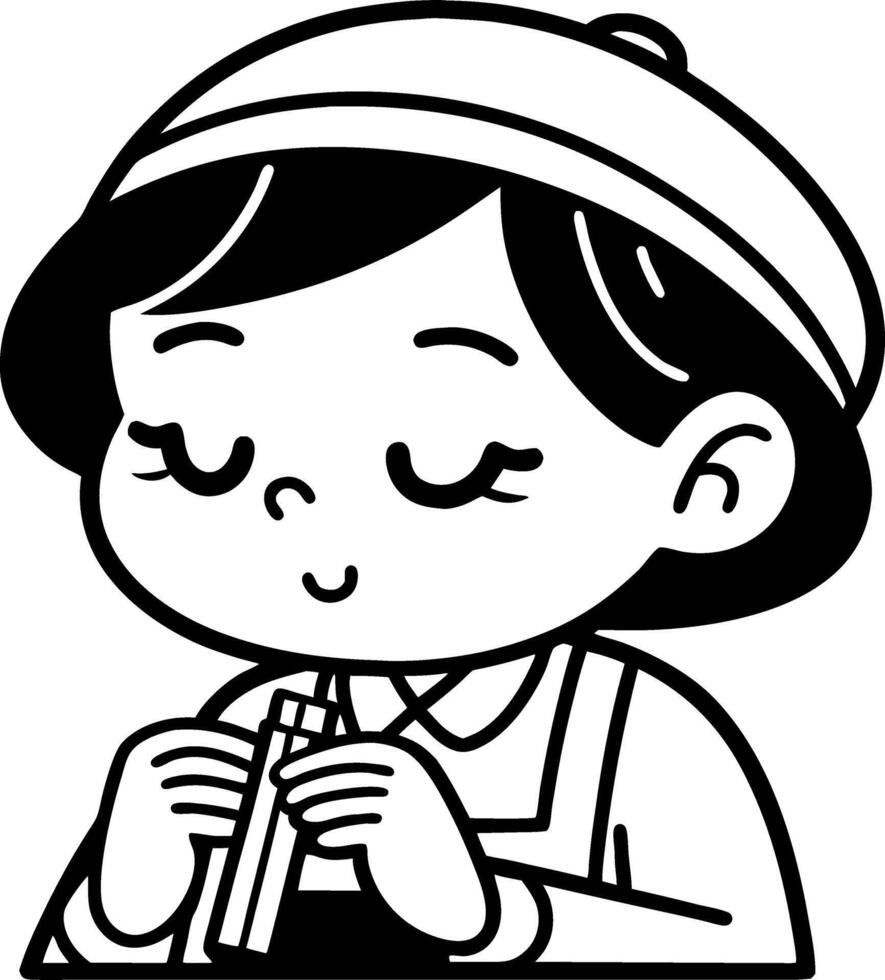 Cute Girl Enjoying Snack Illustration Perfect for Coloring Books or Childrens Art Projects vector