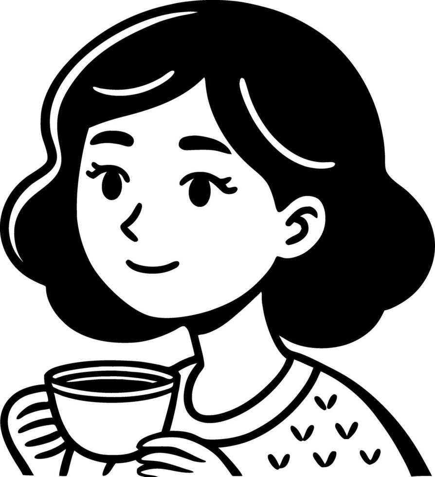 Cozy Young Woman Enjoying Warm Beverage in Minimalist Style Suitable for Mugs and Illustrations vector