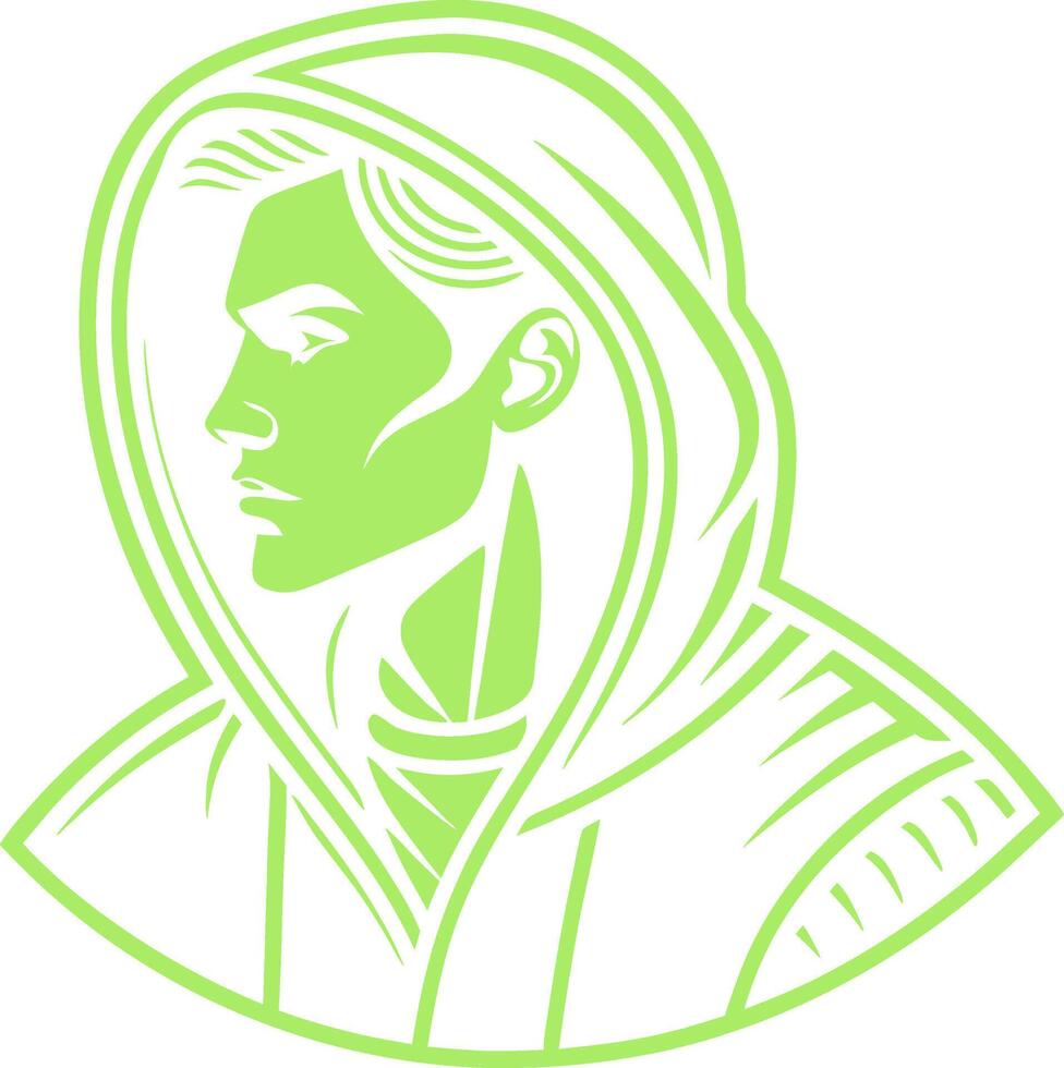 Minimalist Green Profile Illustration of a Young Man in a Hoodie for Fashion and Design Applications vector