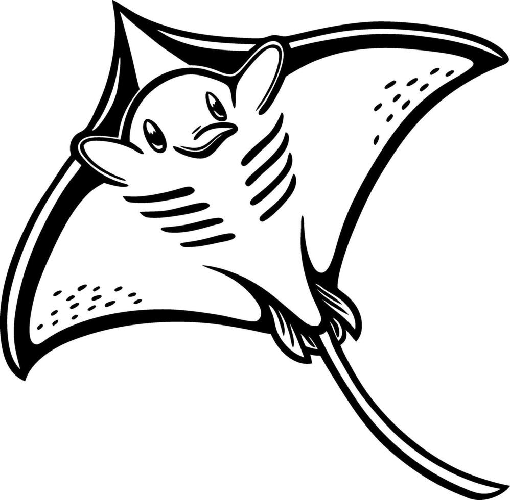 Cute Cartoon Stingray Character Design Ideal for Coloring Books and Tattoo Art vector