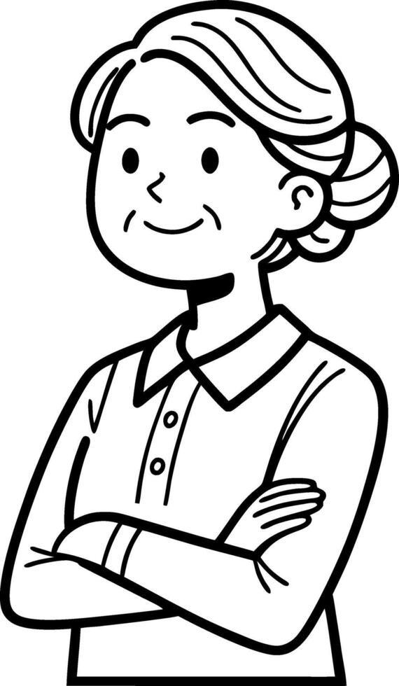 Confident Smiling Elderly Woman with Arms Crossed in Casual Attire for Illustrations and Designs vector