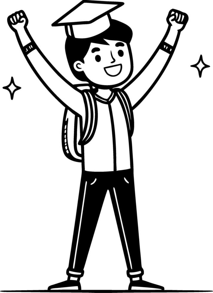 Happy Graduate Student Celebrating Success with Backpack and Graduation Cap Illustration vector