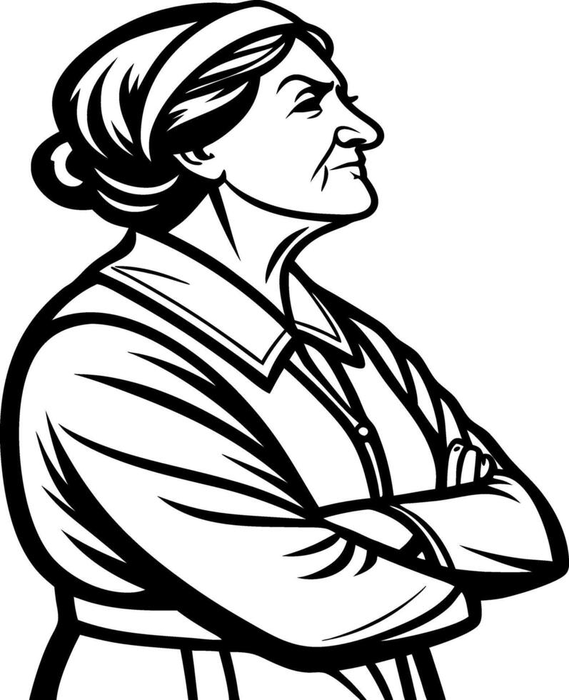 Profile Portrait of a Mature Woman with Determined Expression in Classic Attire for Illustration vector