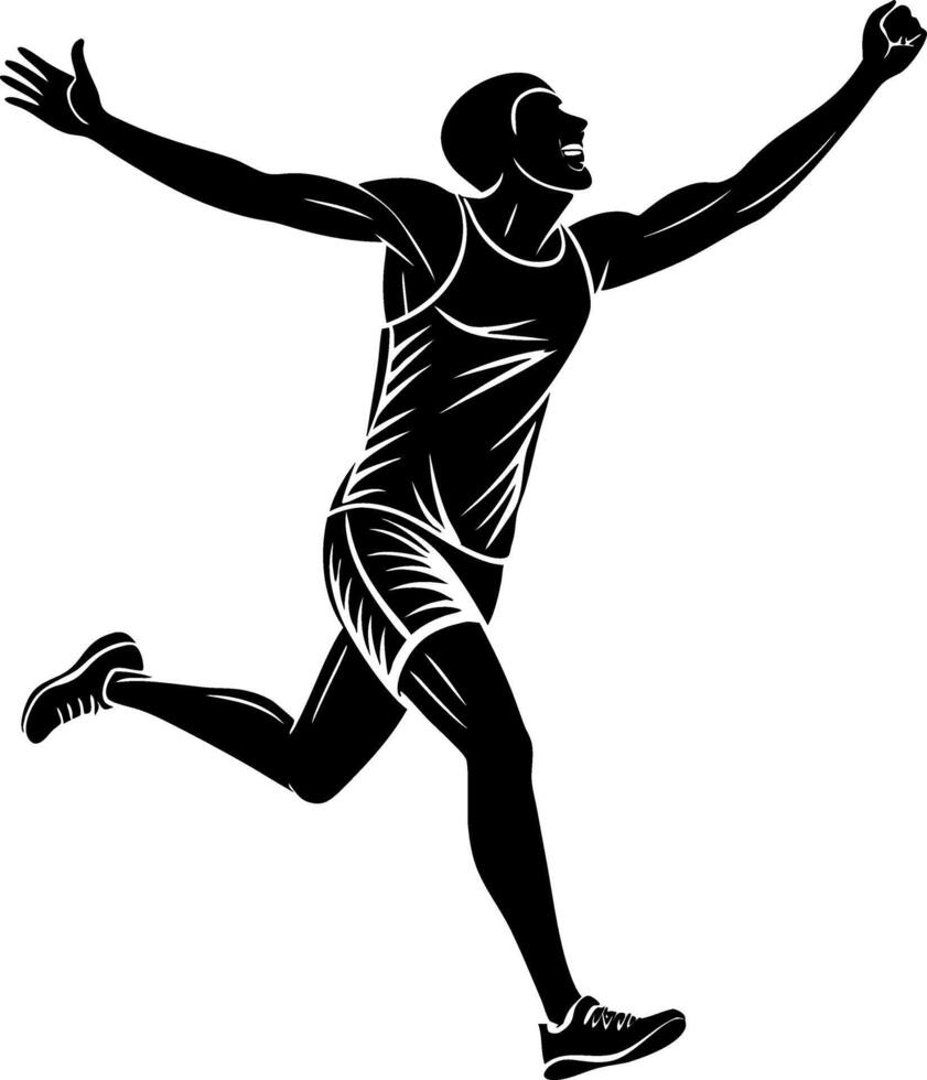 Dynamic Runner Celebrating Victory in Athletic Pose Ideal for Sports Designs and Fitness Artwork vector