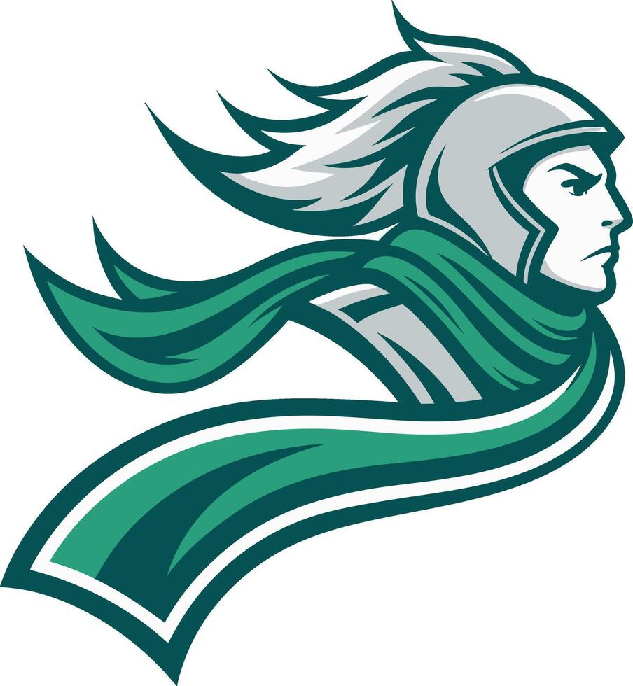 Dynamic Warrior Knight Design with Flowing Hair and Scarf for Sports Logos and Merchandise vector
