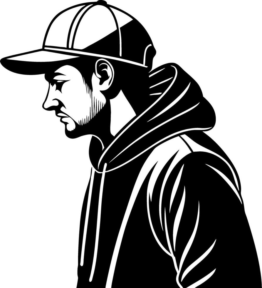 Stylish Male Profile with Cap and Hoodie Ideal for Tattoo Design and Graphic Art vector