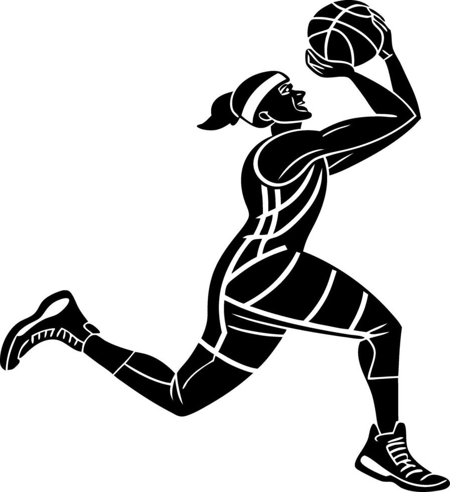 Dynamic Female Basketball Player in Action Throwing the Ball for Sports and Fitness Designs vector