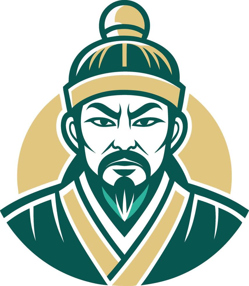 Asian Warrior Character Design with Majestic Beard and Traditional Attire for Graphic Projects vector