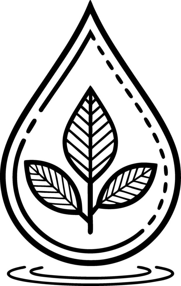 Nature Inspired Leaf Inside Water Drop Outline Design for Eco-Friendly Themes vector