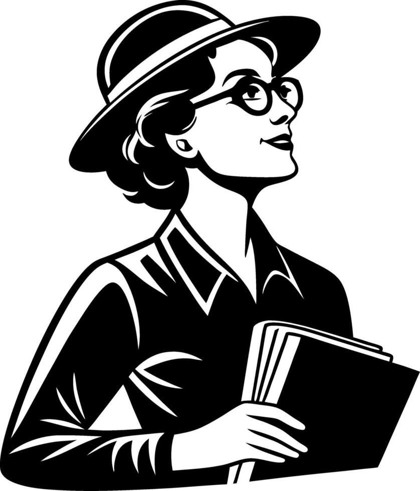 Confident Retro Woman with Papers and Hat Illustration for Vintage Designs vector
