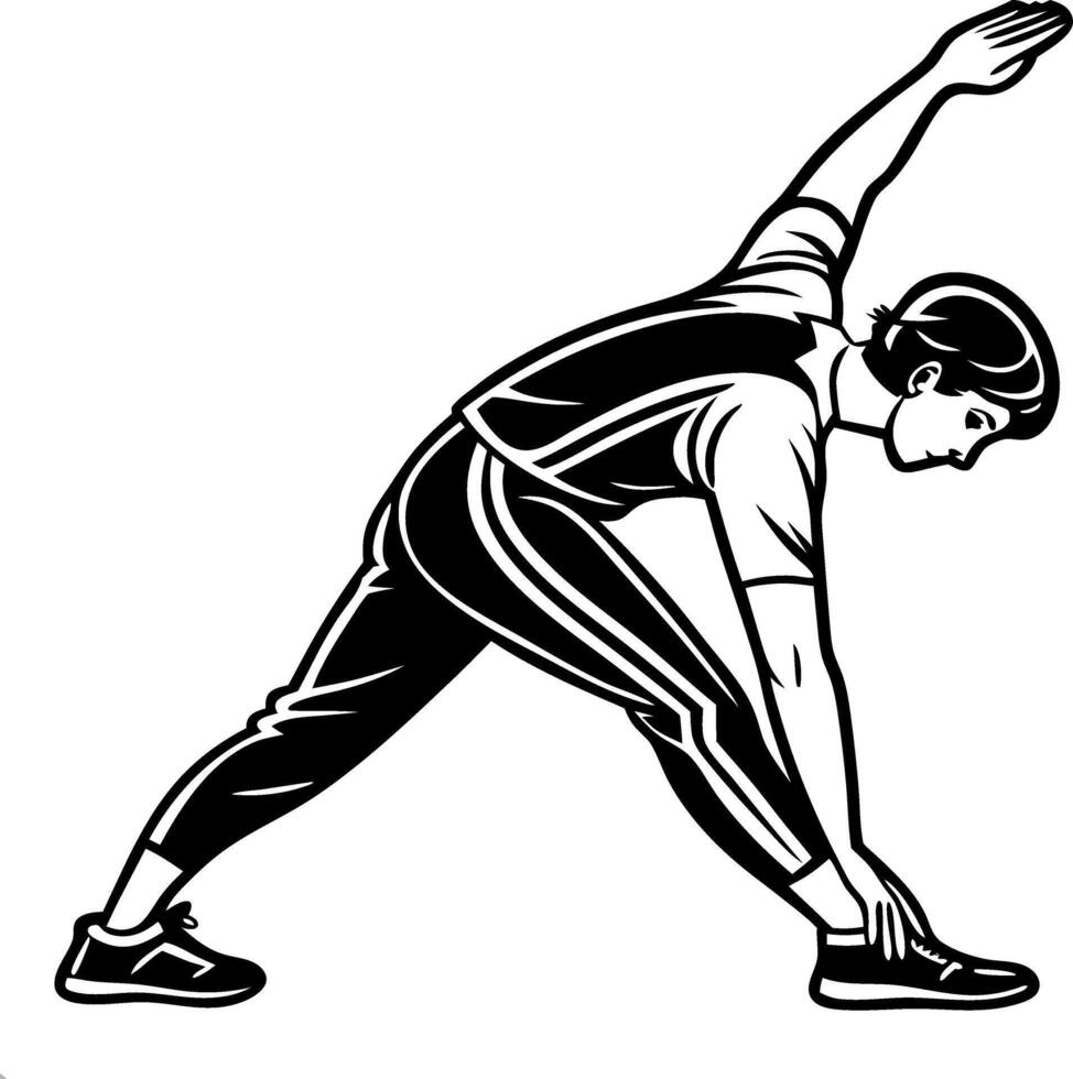 Dynamic Exercise Stretching Athlete Reaching Toward Foot for Fitness and Flexibility Training vector