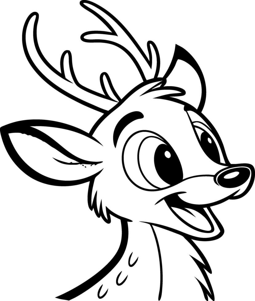 Cute Cartoon Deer Character with Big Eyes and Cheerful Expression Ideal for Coloring Book and Tattoos vector