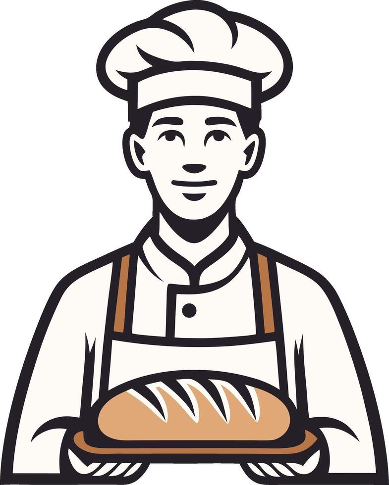 Baker Holding Freshly Baked Bread in Traditional Chef Outfit Illustration vector