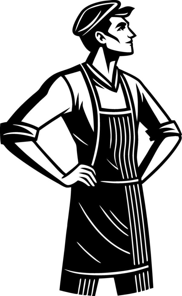 Confident Male Chef in Apron Standing Proudly Ideal for Restaurant Branding Designs vector