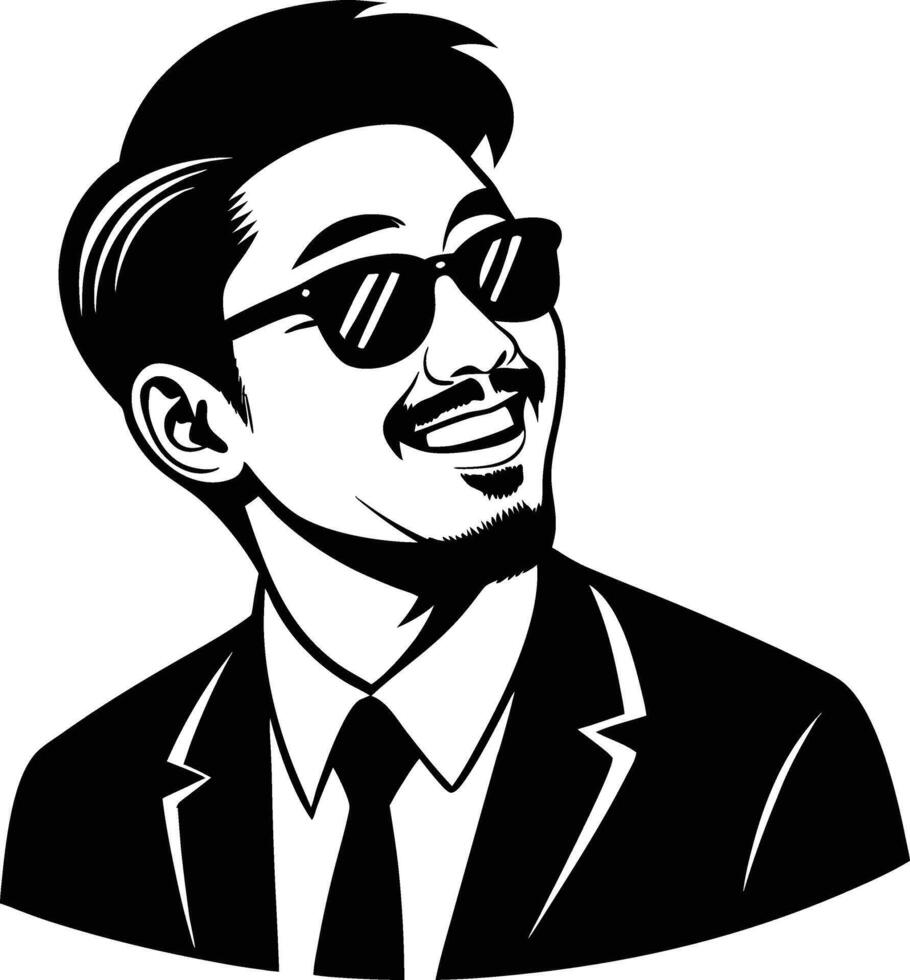 Stylish Man in Sunglasses and Suit Smiling Illustration for Fashion and Branding vector