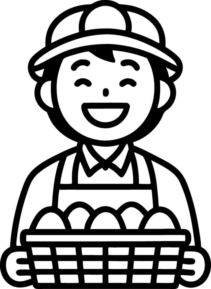 Happy Young Farmer Holding Basket of Fresh Eggs Ideal for Farmhouse Decor and Illustrations vector