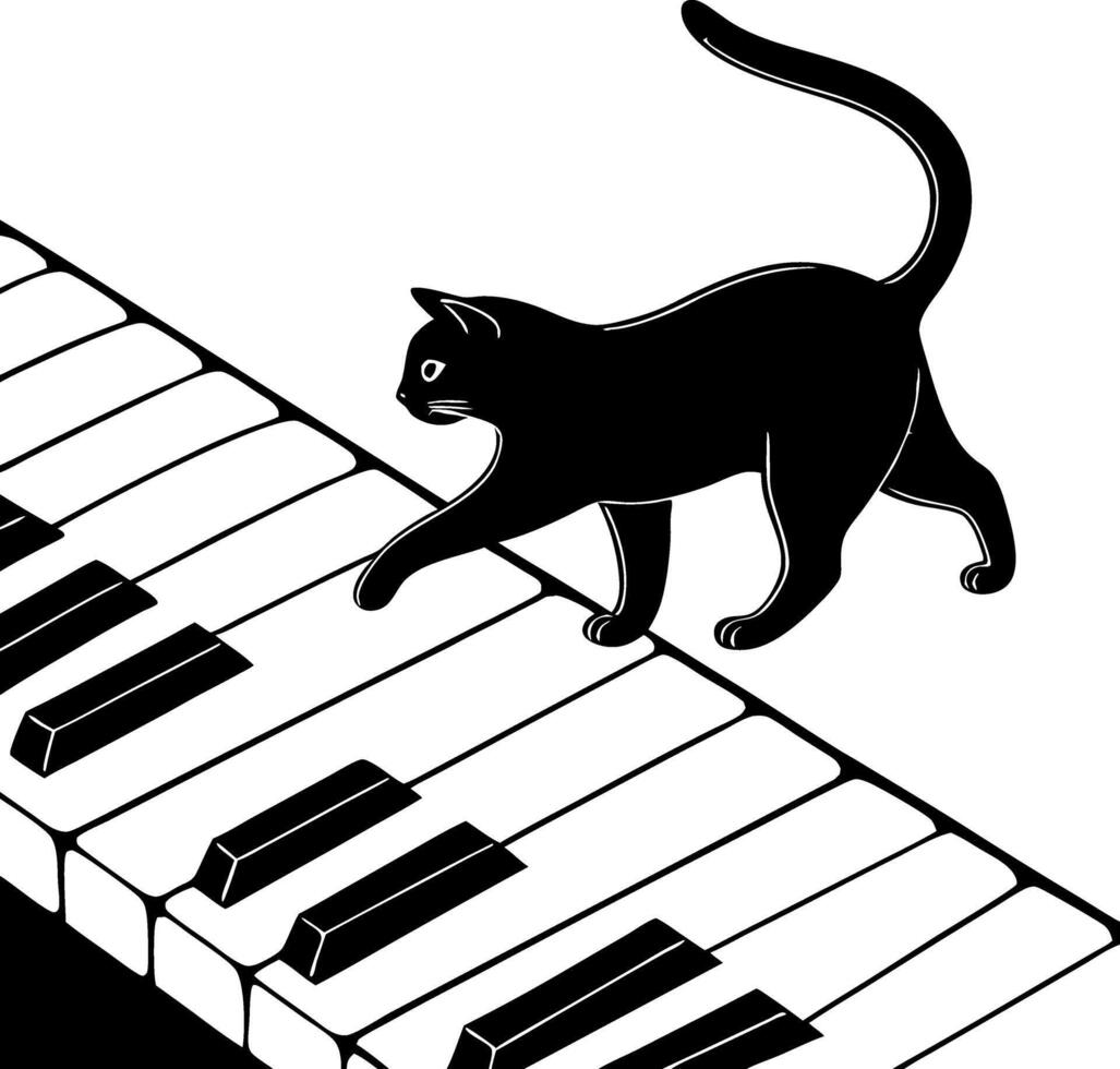 Black Cat Walking on Piano Keys Creative Illustration for Music Lovers vector