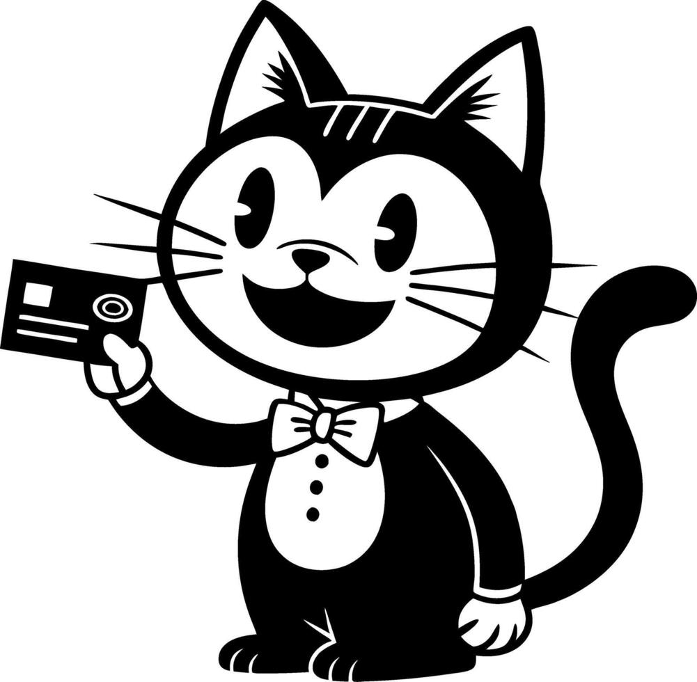 Charming Business Cat Holding a Card in Tuxedo Suit Cartoon Character Design for Branding vector