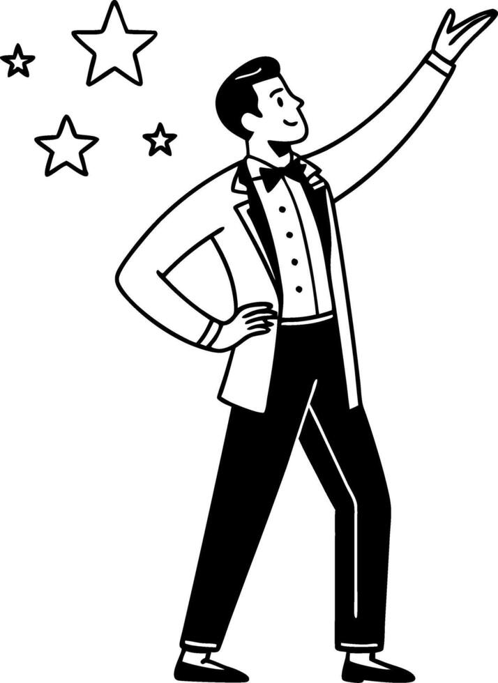 Cheerful Performer in Tuxedo with Stars Representing Celebration and Showbiz Theme vector