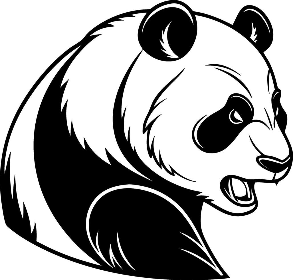 Bold Black and White Panda Head Graphic for Tattoo Design and Coloring Book Illustrations vector