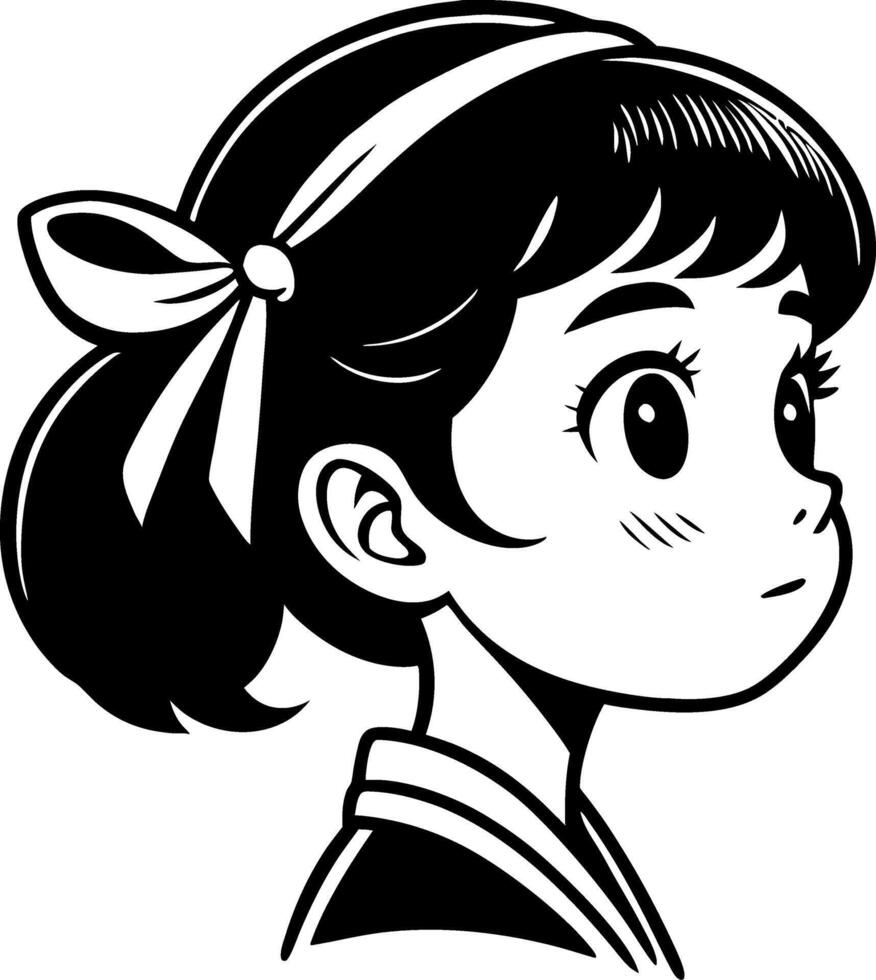 Cute Cartoon Girl Side Profile with Bow for Coloring Books and Tattoo Design vector