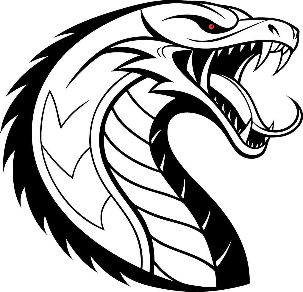 Ferocious Black Cobra Snake Head Art Ideal for Tattoo Designs and Graphic Illustrations vector