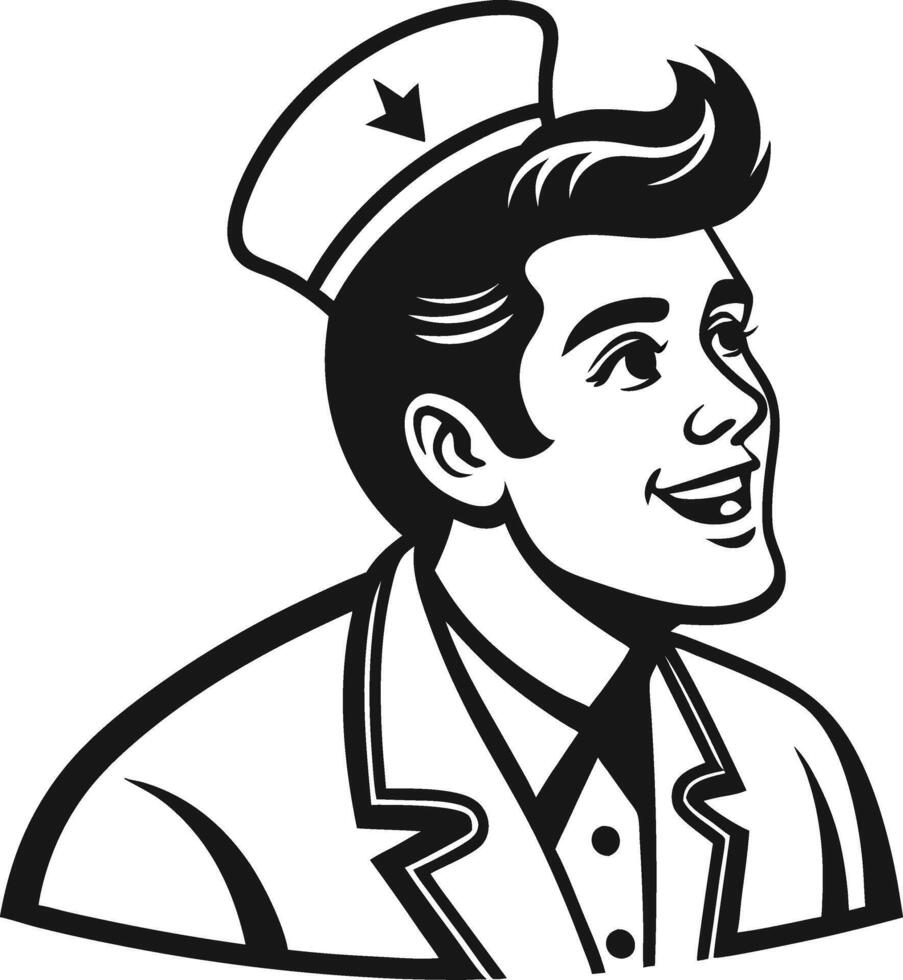 Vintage Retro Smiling Male Character in Uniform Cheerful Expression for Tattoo Design vector