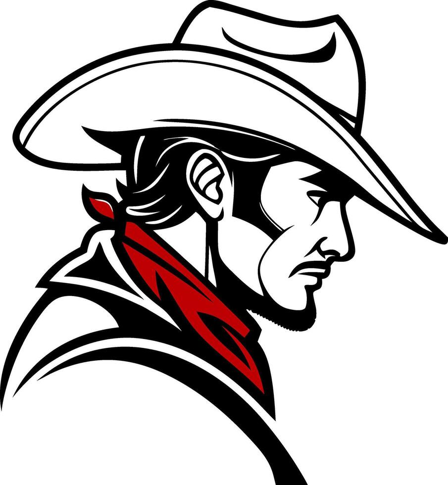 Cowboy Profile Illustration with Hat and Red Bandana for Western Theme Designs vector