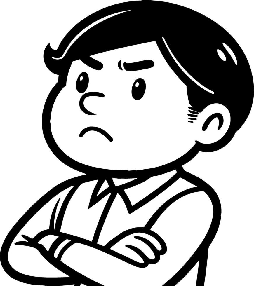 Thoughtful Boy With Arms Crossed Cartoon Character Illustration for Creative Projects vector
