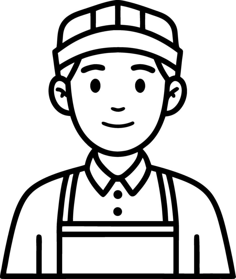 Smiling Young Male Employee in Uniform with Apron Ready for Service vector