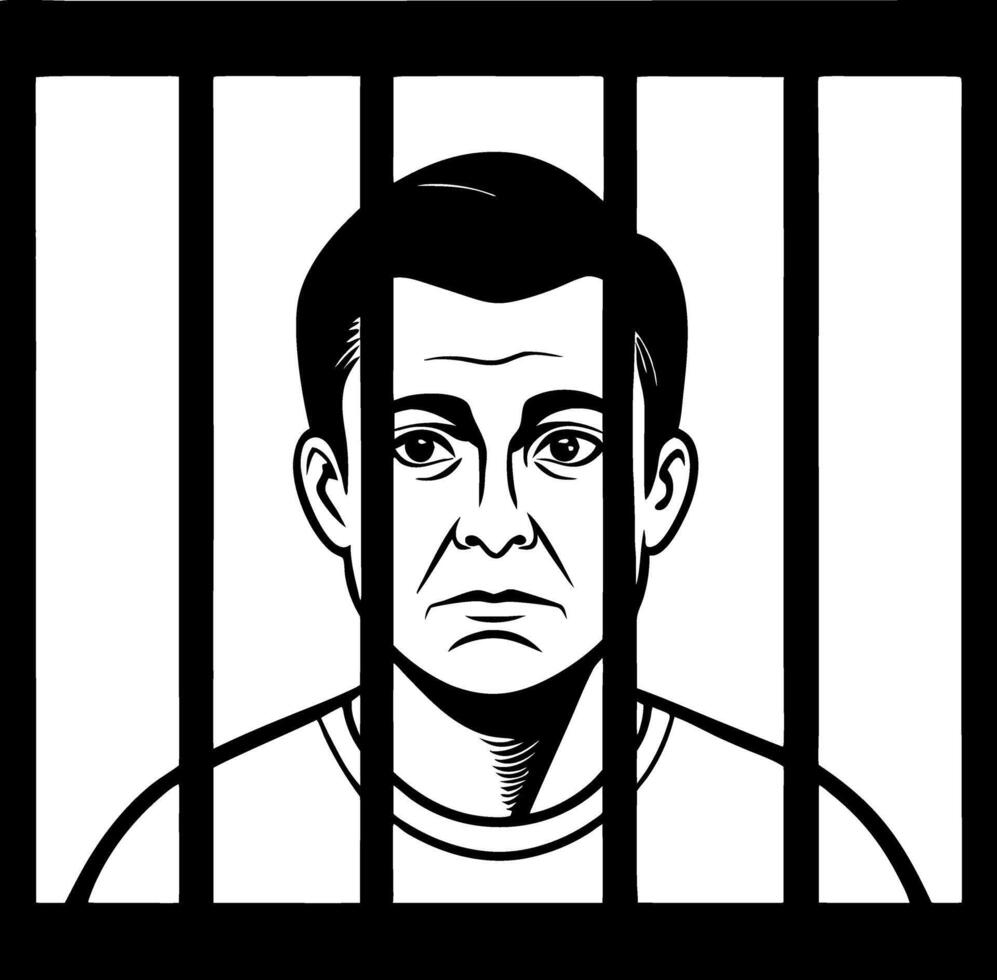 Man Behind Bars Portrait Illustration for Criminal Justice Themes vector