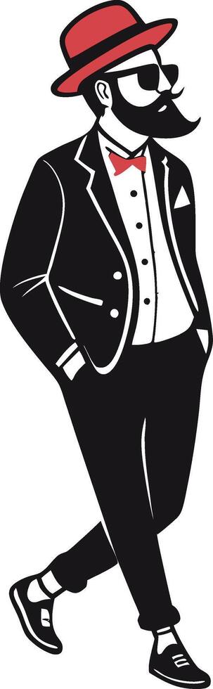 Stylish Man in Black Suit with Red Hat and Sunglasses Fashion Illustration for Mens Style vector
