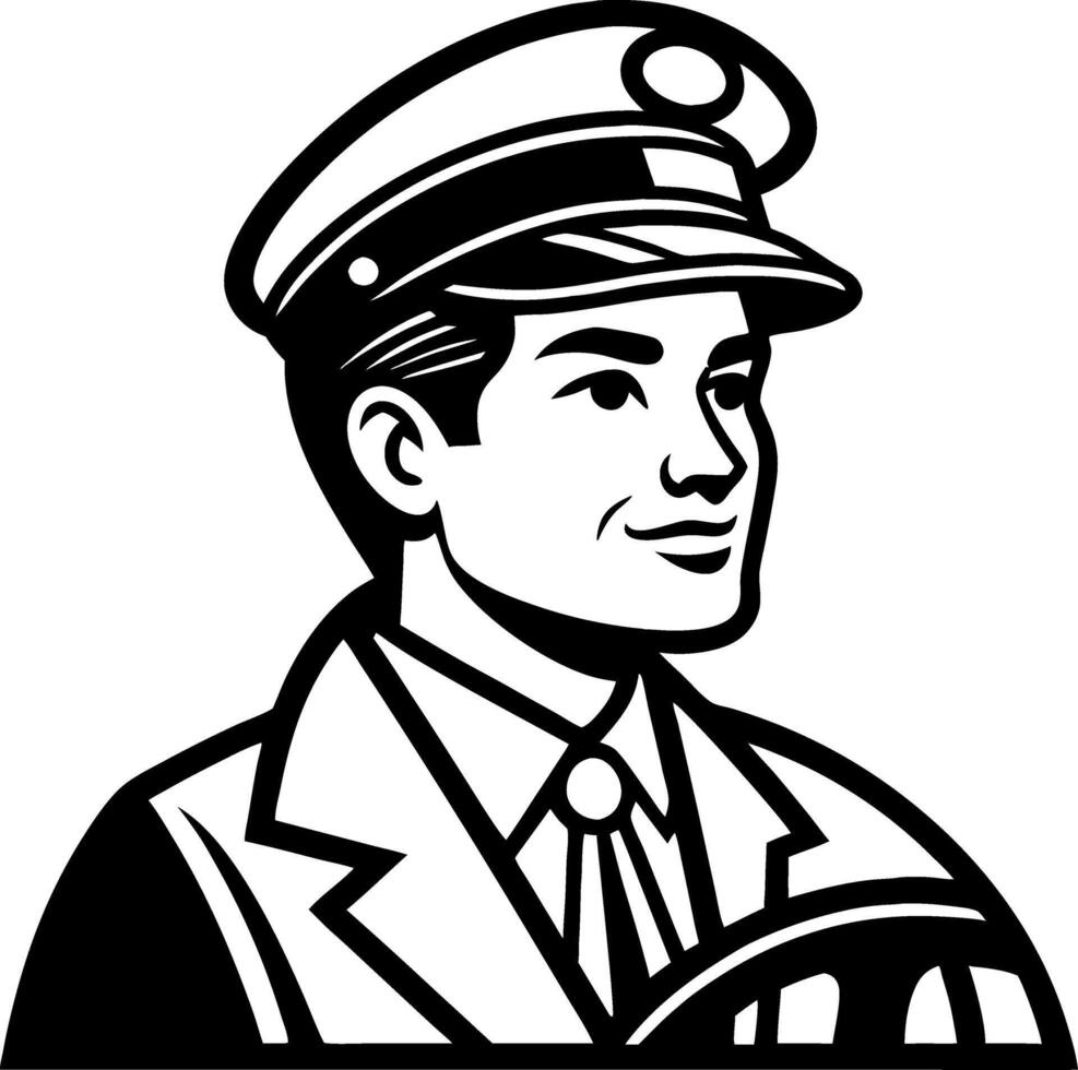 Vintage Driver Portrait in Uniform with Cap Illustrating Professionalism and Style vector