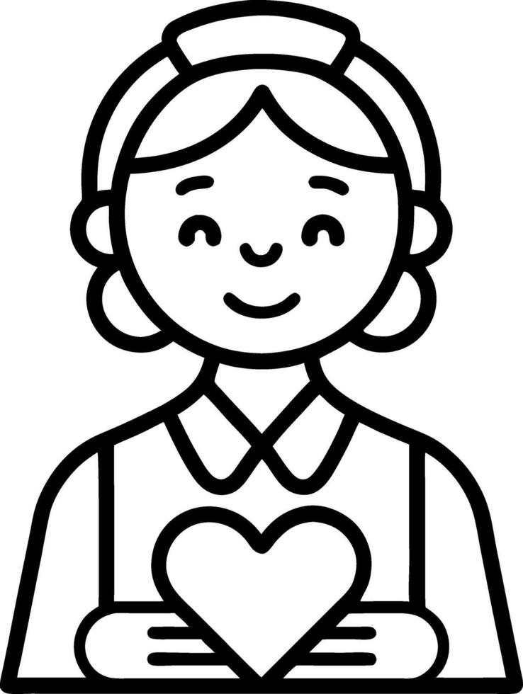 Cheerful Girl Holding a Heart Symbol Ideal for Coloring Pages and Greeting Cards vector