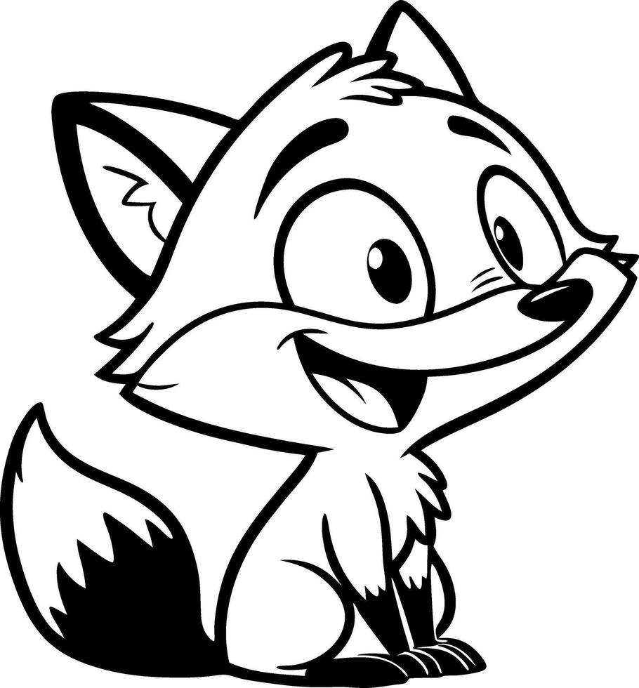 Cute Happy Cartoon Fox Character Design for Kids Coloring Books and Tattoo Art vector
