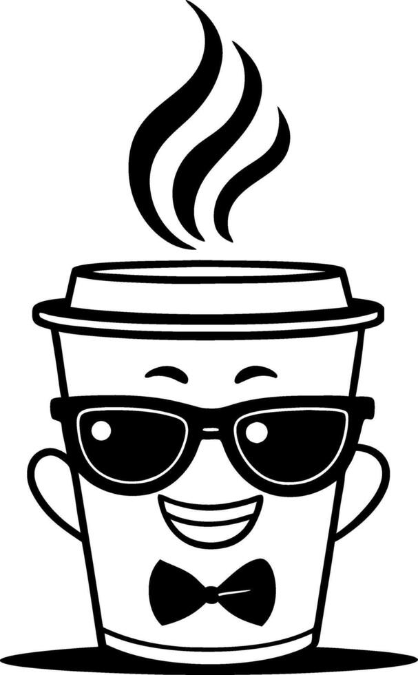 Cool Animated Coffee Cup Character with Sunglasses and Bow Tie for Fun Designs vector