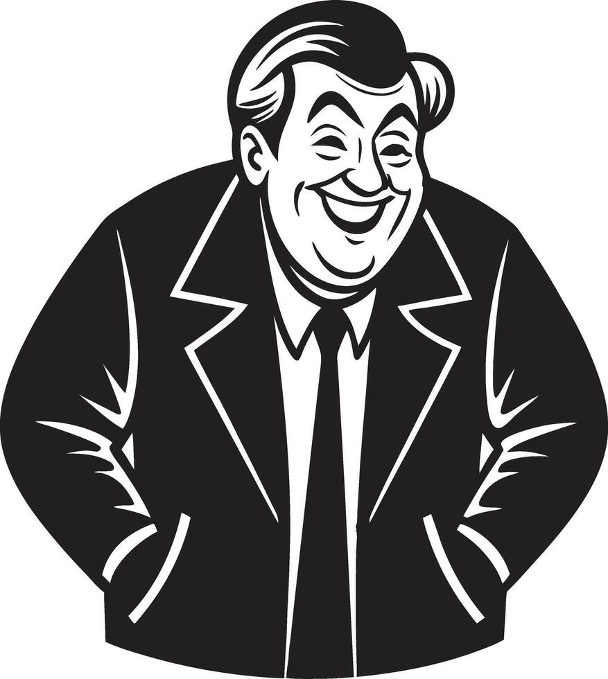 Cheerful Businessman Character with Hands in Pockets Retro Style Illustration for Graphics vector