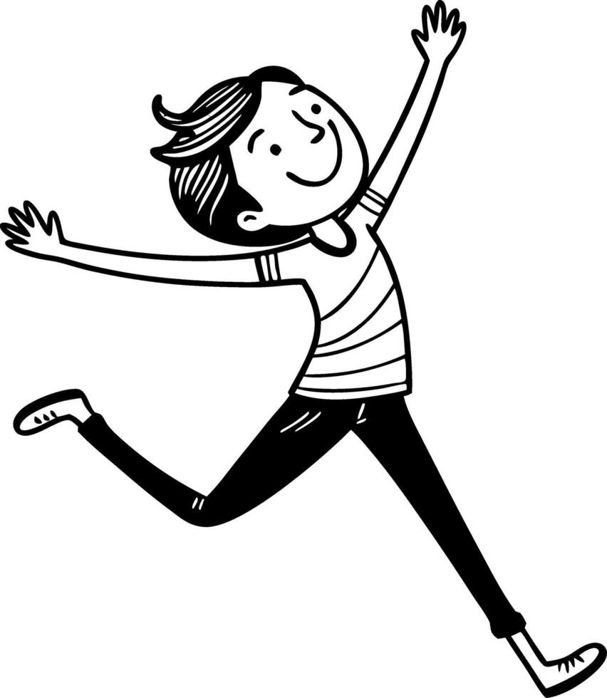 Happy Boy Running Joyfully in Simple Lines Perfect for Childrens Illustrations or Tattoos vector