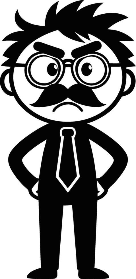 Angry Cartoon Character with Glasses and Mustache in Business Attire for Fun Graphics vector