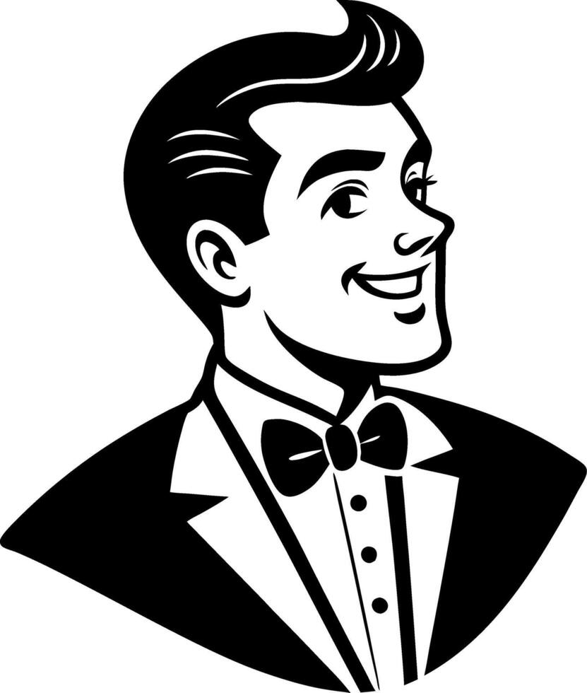 Stylish Classic Man in Tuxedo with Bow Tie Retro Illustration vector