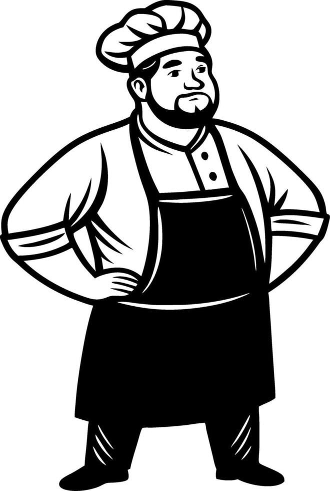 Confident Chef Character Standing with Hands on Hips in Traditional Cooks Outfit vector
