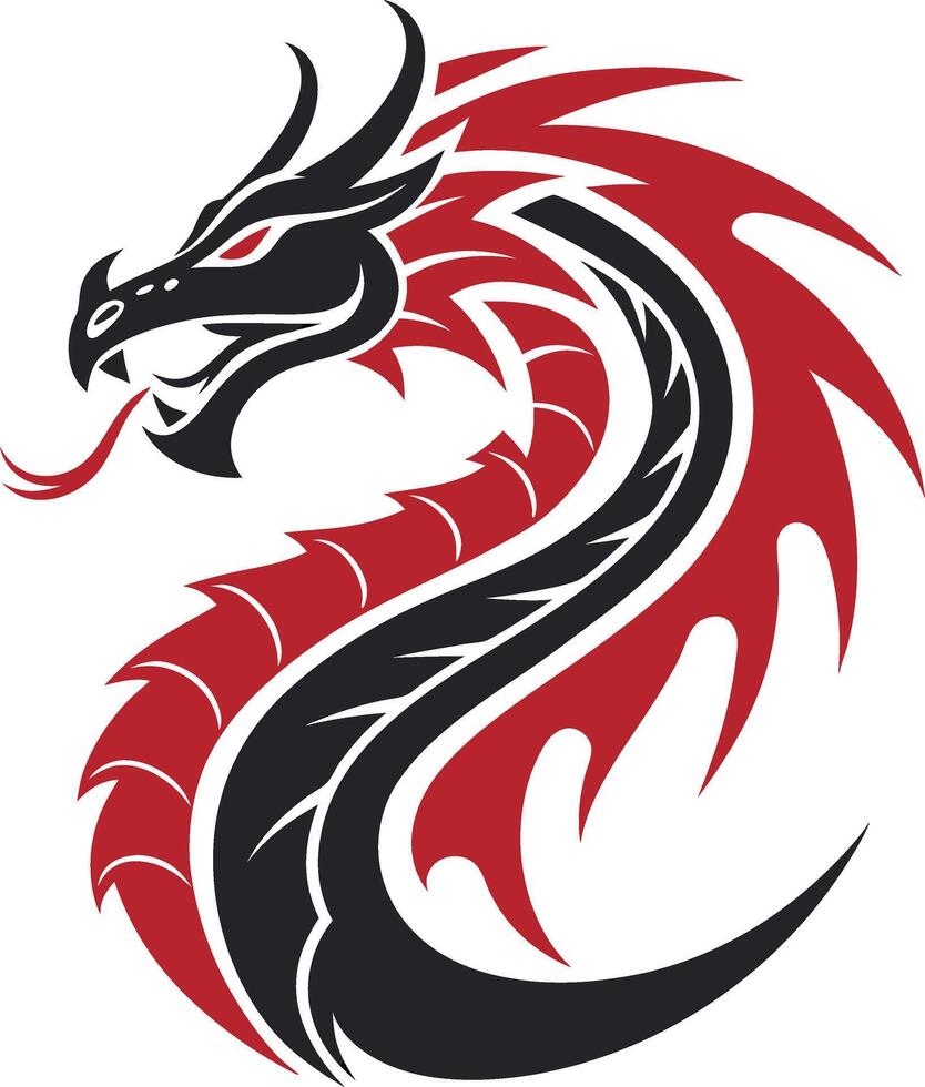 Fierce Red and Black Dragon Design for Tattoos and Graphic Art Projects vector