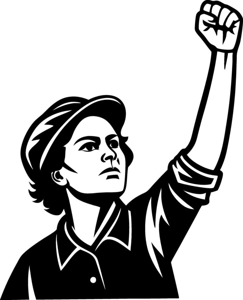 Empowering Revolutionary Woman Raising Fist Illustrative for Protest Art and Activism vector